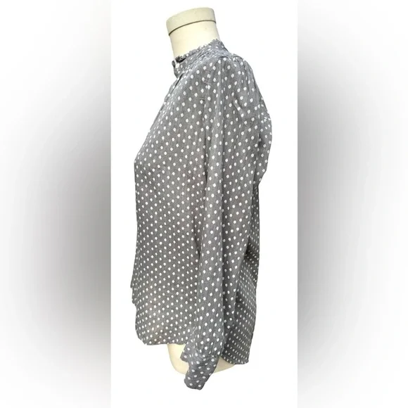 NWT LOFT Petite Small Polka Dot 100% Cotton Long Sleeve Button Down Blouse - Picture 11 of 15